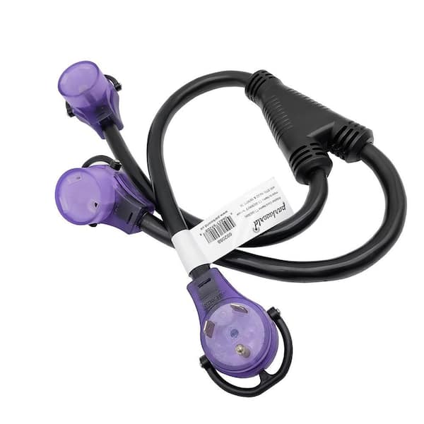 3 ft. STW 10/3 3-Wire RV 30 Amp Y Adapter Cord NEMA TT-30P Plug to 2 TT-30R Female Receptacle Splitter Cord