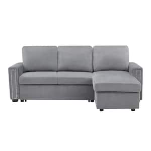 83.5 in. W Square Arm 1-Piece Velvet L-Shape Sectional Sofa in Gray with Storage