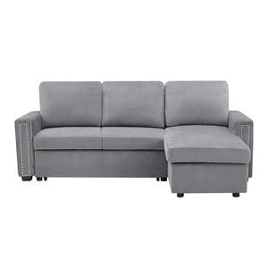 83.46 in. W Square Arm 1-Piece Velvet L-Shape Sectional Sofa in Gray with Storage