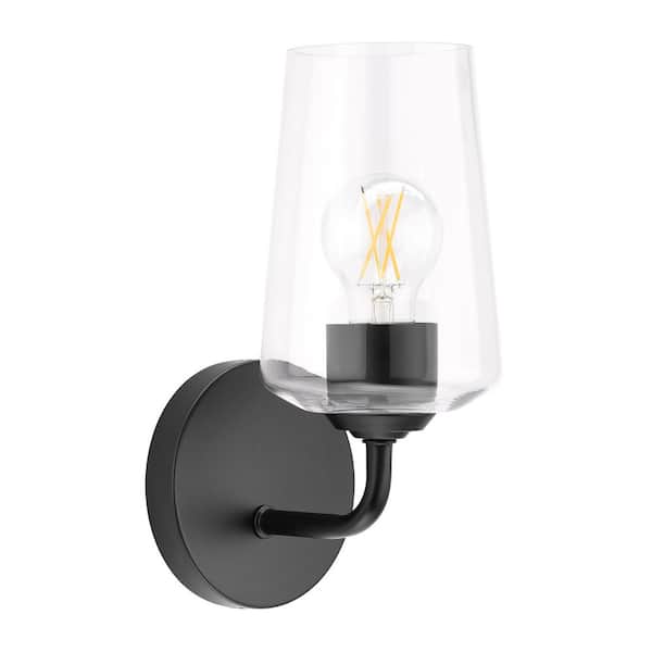Celino 5 in. 1-Light Black Bathroom Wall Sconce Light with Clear Glass Shade
