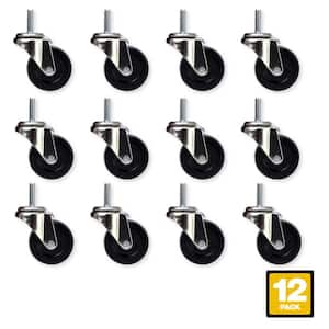 2 in. Black Hard Rubber and Steel Swivel Threaded Stem Caster with 80 lbs. Load Rating (12-Pack)