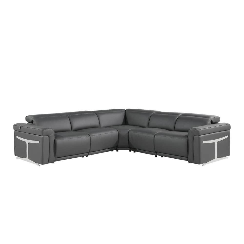 72.00 in. Flared Arm 5 piece Leather L-Shaped Sectional Sofa in. White