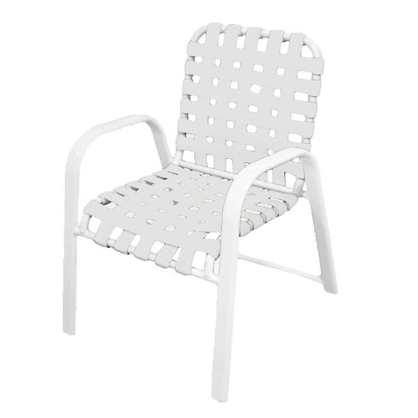 Marco Island White Commercial Grade Aluminum Patio Dining Chair With White Vinyl Cross Straps 2 