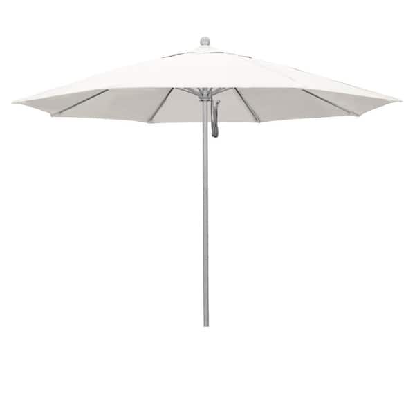 11 ft. Grey Woodgrain Aluminum Market Patio Umbrella with Fiberglass Ribs Pulley Lift in Canvas Pacifica