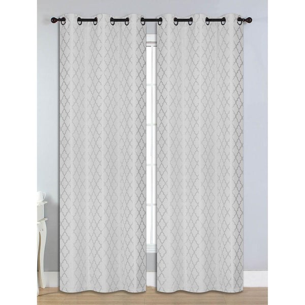 Bella Luna Semi-Opaque Quattro Jacquard 84 in. L Room Darkening Grommet Curtain Panel Pair, Silver (Set of 2)