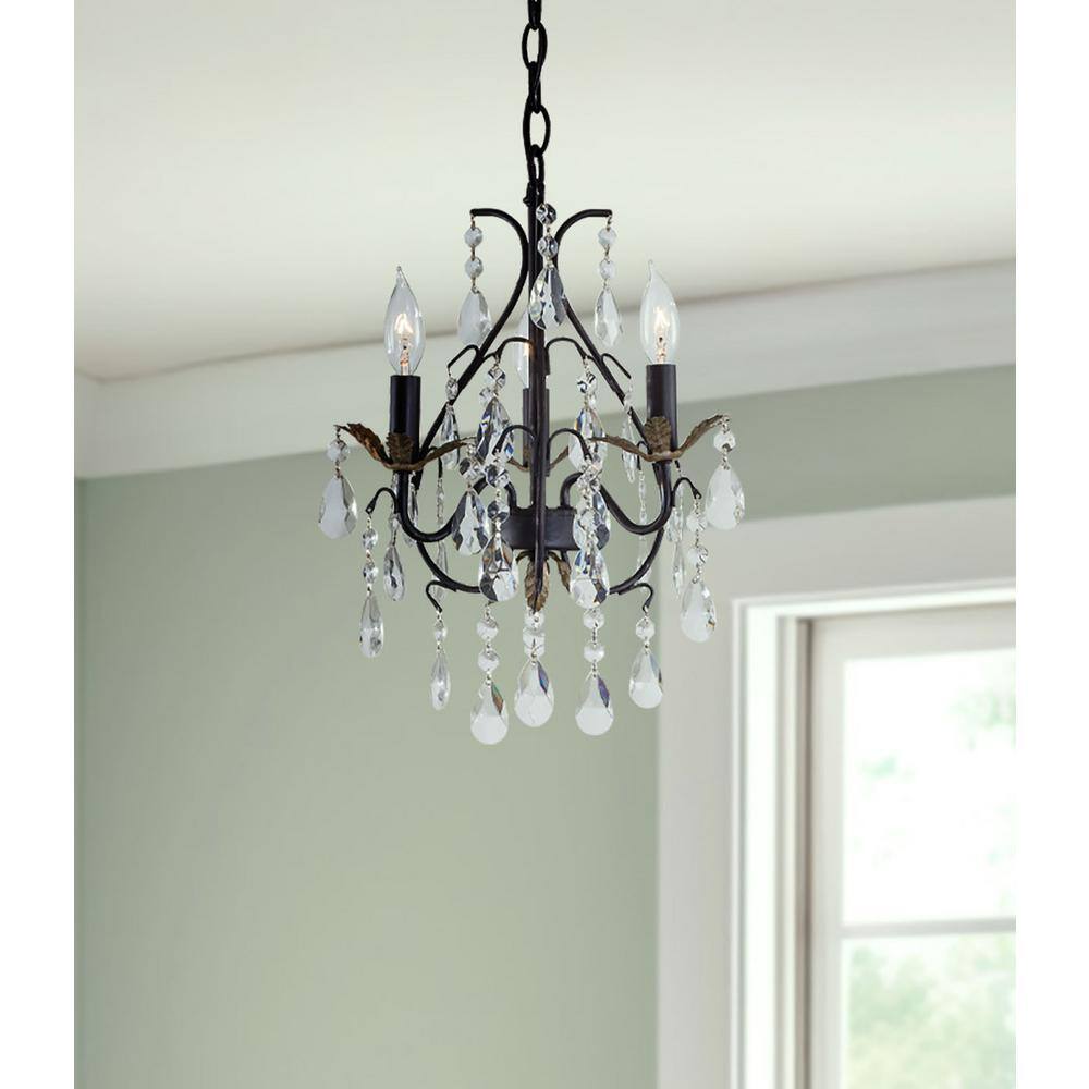 Castlewood Walnut and Silver Crystal Mini Chandelier, 3-Light