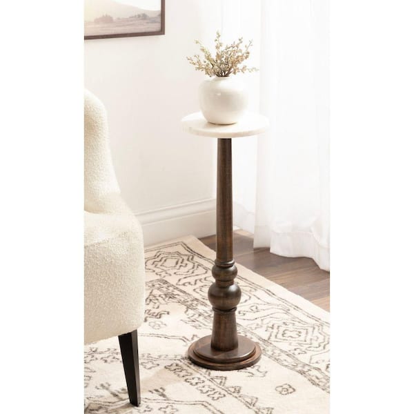 Wegner 8 in. Brown Round Marble End Table