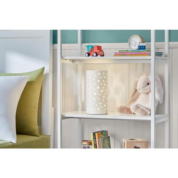 10 in. White Indoor Ceramic Up-Light with White Cut Out Pattern Shade