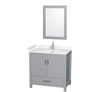 Sheffield 36 in. W x 22 in. D x 35 in. H Single Bath Vanity in Gray with Carrara Cultured Marble Top and 24" Mirror
