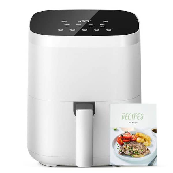 4Qt. Compact Digital Air Fryer w Flavor-Lock Tech, Shake Reminder, 8-in-1 Cooking Modes, 450°F, Dishwasher Safe White