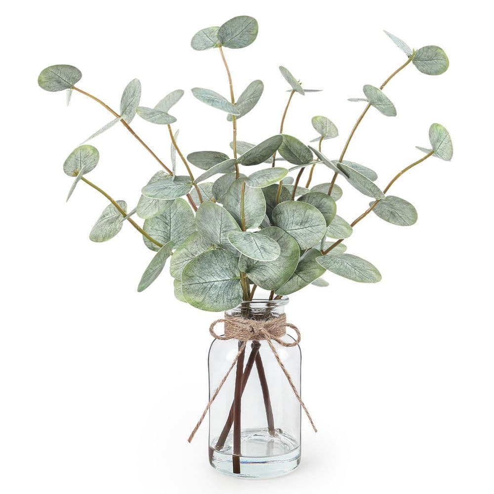 Afoxsos 1.1 ft. Artificial Eucalyptus Tree in Glass Vase with Faux