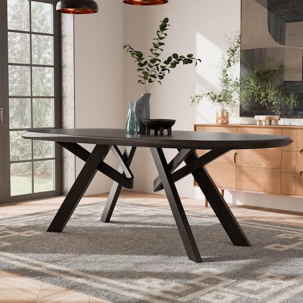 Shelun VI Black Wenge Wood 82.5 in. Double Pedestal Base Oval Dining Table (Seats-6)