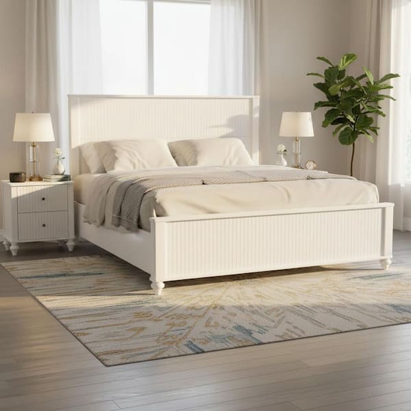 Caleb Classic White Wooden Frame King Size Platform Bed with Headboard and Footboard