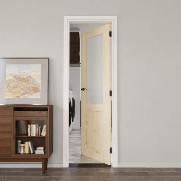 24 in.x 80 in. 1/2-Lite Frosted Glass Right Handed Unfinished Pine Single Prehung Interior Door with Quick Assemble Jamb