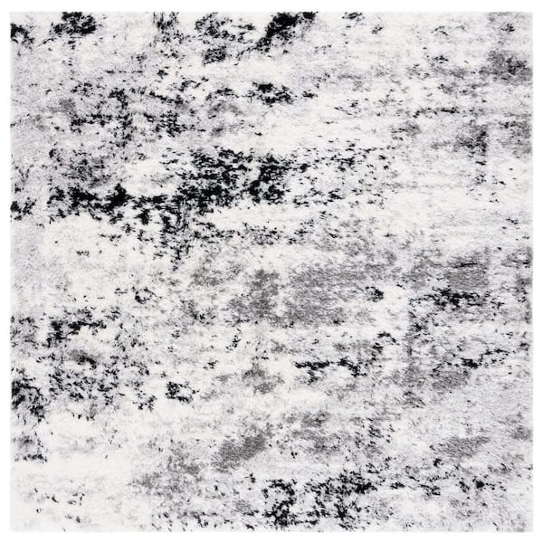 Lindsay Shag 7 ft. x 7 ft. Gray/Black Ivory Patchy Abstract Square Area Rug