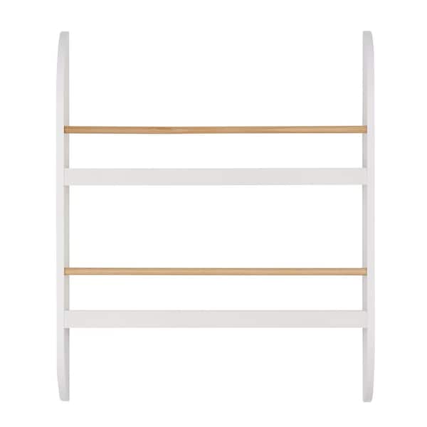 Steiner White Rounded Contemporary 2-Tier Kids Book or Magazine Storage Wall-Mount Bookcase Contrasting Wood-toned Rods