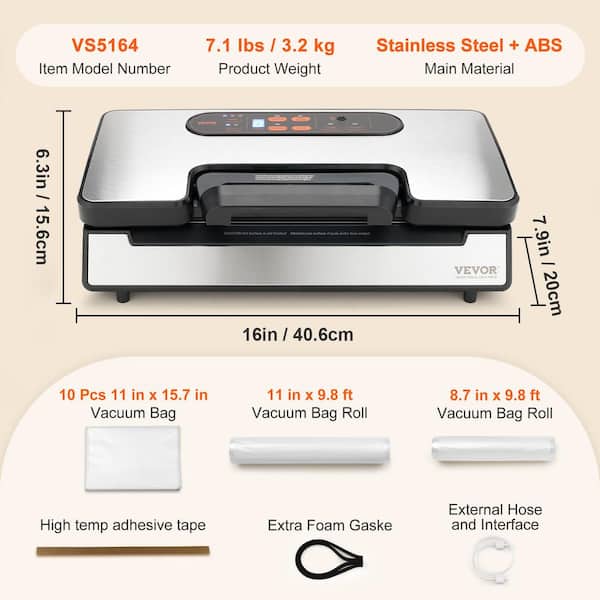 VEVOR Vacuum Sealer Machine, 90Kpa 130W Powerful Dual Pump and Dual Sealing, Dry and Moist Food Storage, Automatic and Manual Air Sealing System