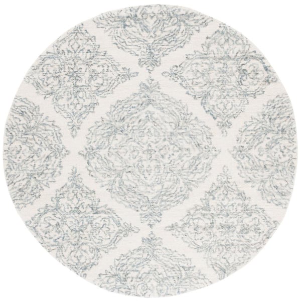 SAFAVIEH Martha Stewart Ivory/Blue 6 ft. x 6 ft. Floral Trellis Round Area Rug