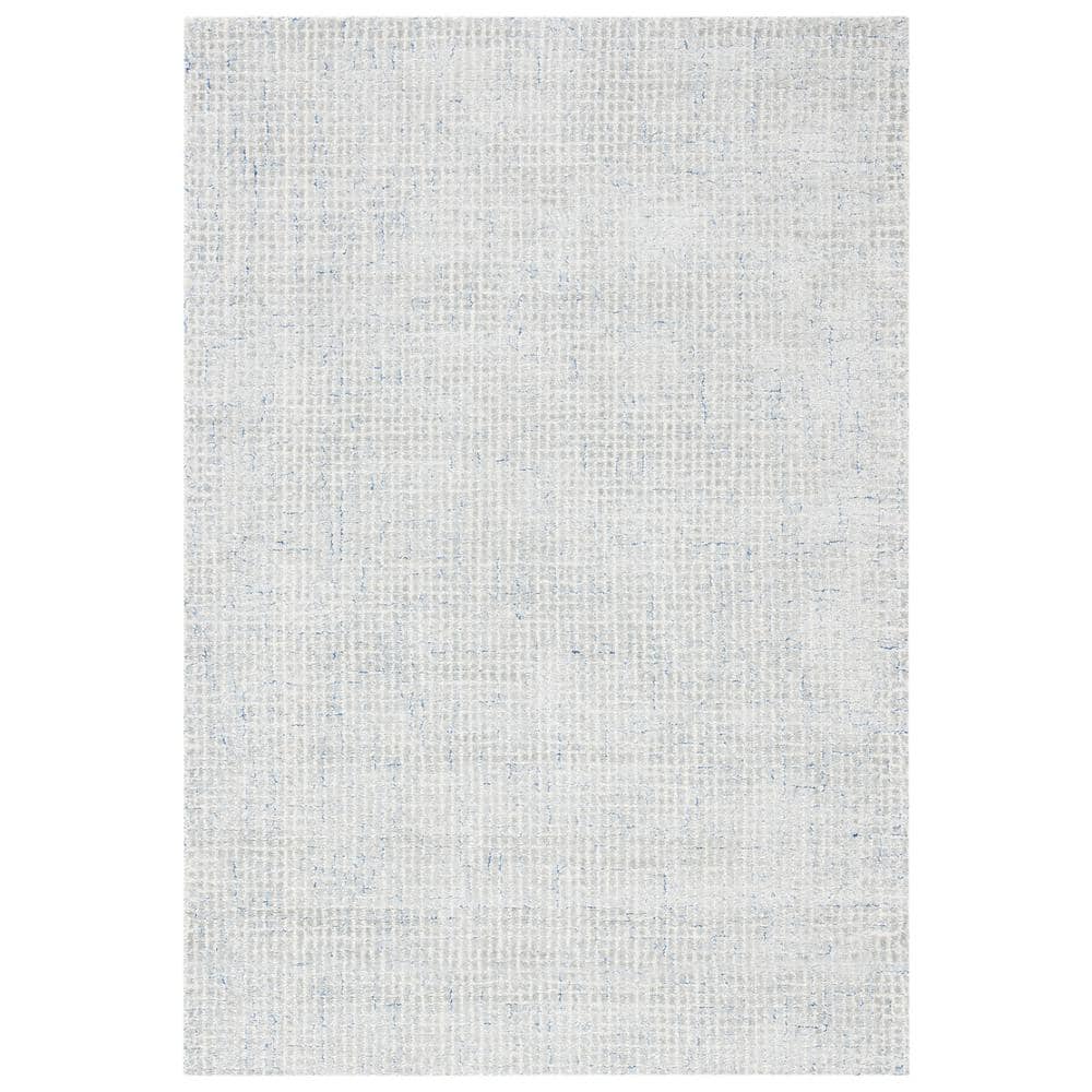Minimalist Silver and Blue Tufted Wool Abstract Area Rug - 5' x 8'