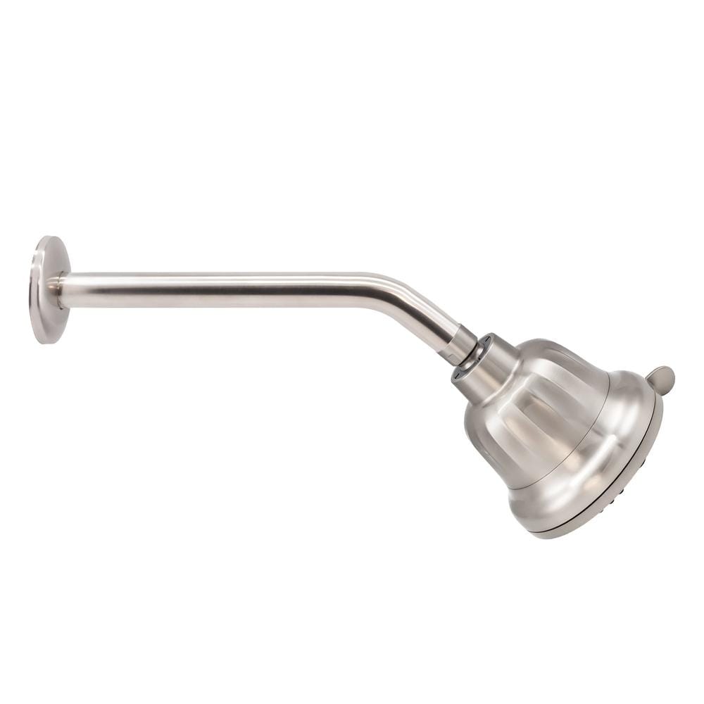 Westbrass 7-Spray Patterns 1.8 GPM 5 in. Wall Mount Fixed Shower Head with Filter and 10 in. Brass Shower Arm in Satin Nickel