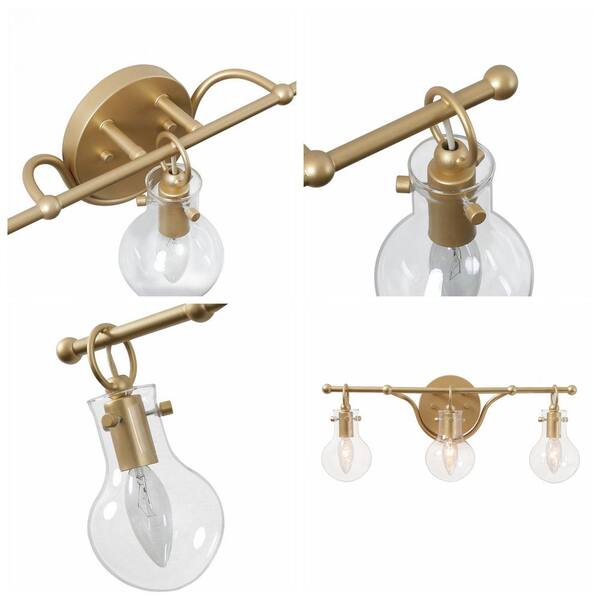 LNC Gold 3-Light Vanity Light Modern Brass Bathroom Wall Light 