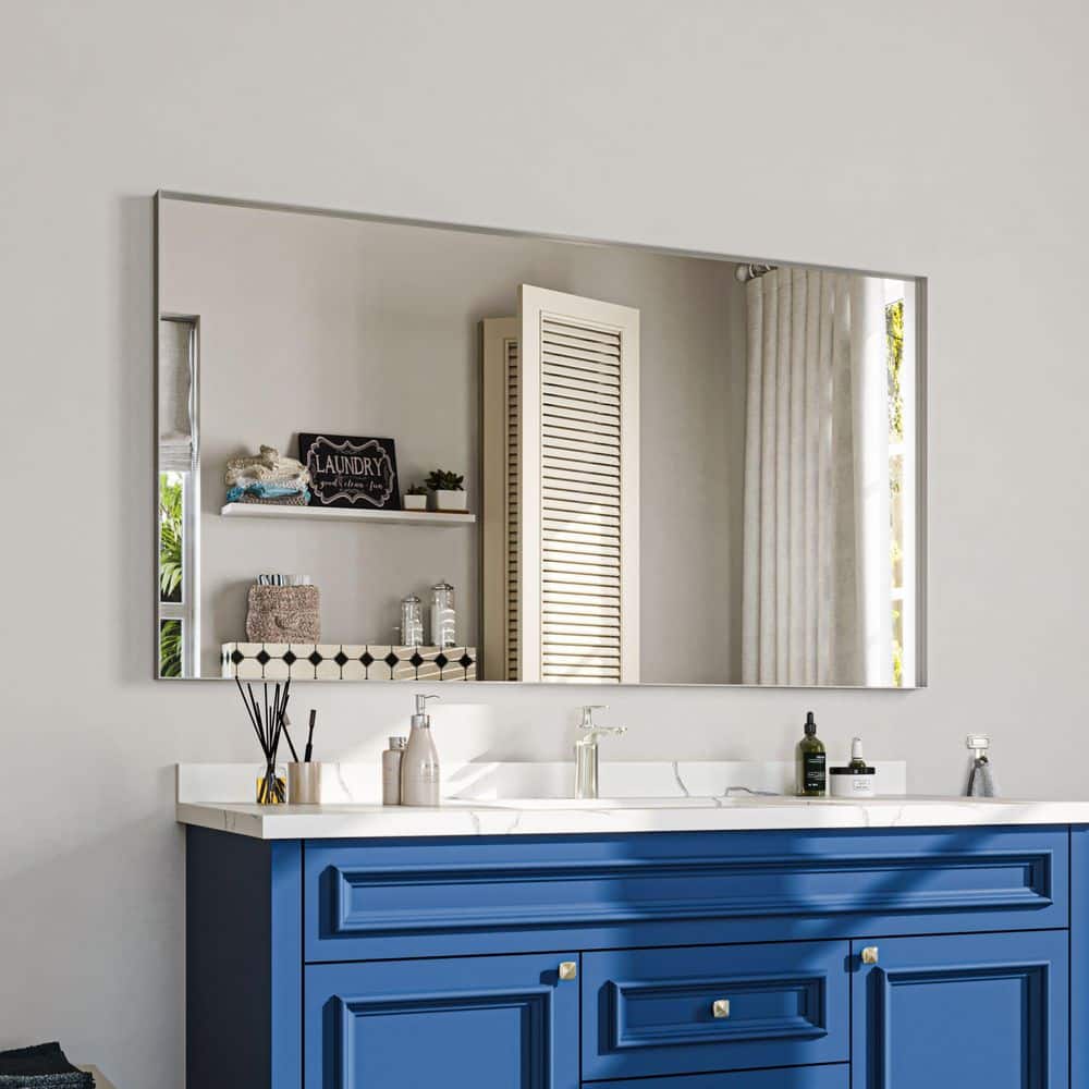 55 in. W x 30 in. H Rectangular Aluminum Framed Wall Bathroom Vanity Mirror in Brushed Sliver price history on PriceWatchPro
