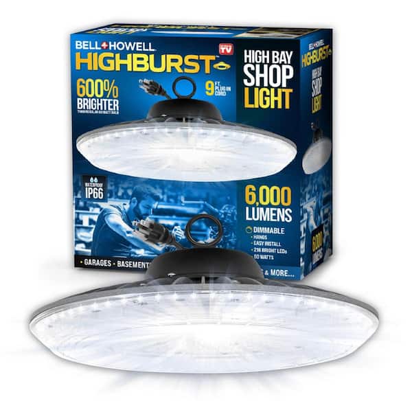 Bell + Howell Highburst 1 ft. 60-Watt Integrated LED Black 6,000 Lumens Dimmable High Bay Shop Light