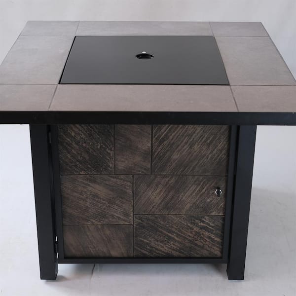Unbranded 35.4 in. Outdoor Concrete Square Gas Fire Pit Table, 50000 BTU CSA Certification with Lava Stone and Rainproof Cover
