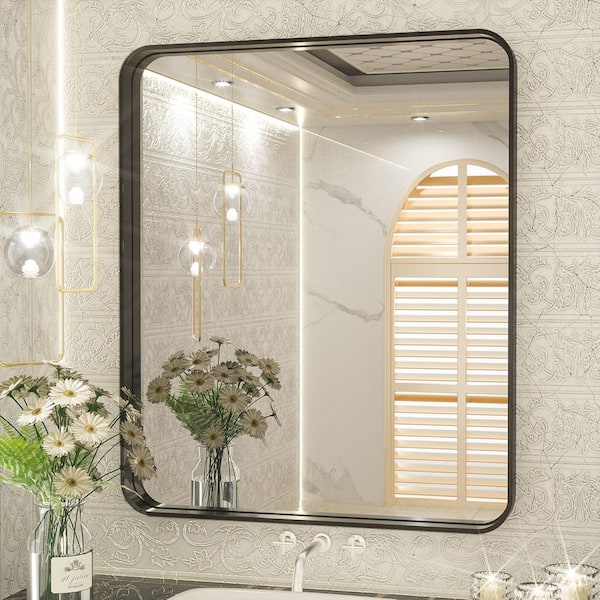 30 in. W x 36 in. H Rectangular Aluminum Alloy Framed and Tempered Glass Wall Bathroom Vanity Mirror in Matte Black