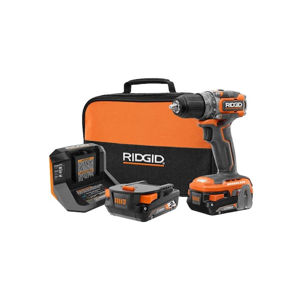RIDGID 18V Brushless SubCompact Cordless 1/2 in. Drill Driver Kit with (2) 2.0 Ah Battery, Charger and Bag