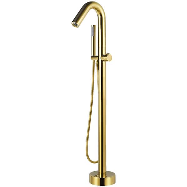AKLFGN Single-Handle Claw Foot Tub Faucet Freestanding Floor Mount Roman Tub Faucet with Hand Shower in Gold