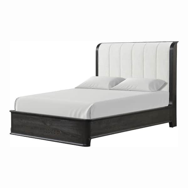 Wilter Black Wood Frame Queen Panel Bed with Padded Curved Edge Headboard