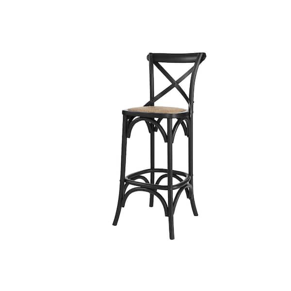 Home Decorators Collection Mavery Black Cross Back Wood Bar Stool with Woven Rattan Seat