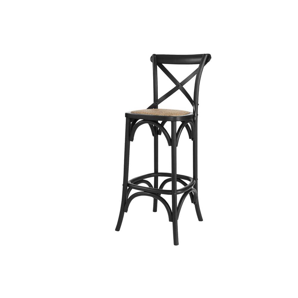 Home Decorators Collection Mavery Black Wood Bar Stool with Woven Seat and Cross Back (18 in. W