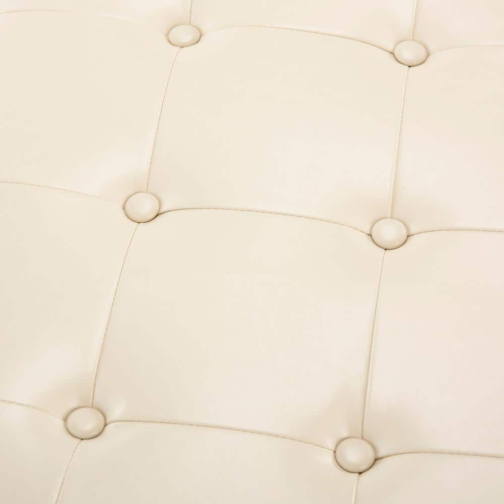 Large Off-White Quilted Leather Storage Bench with Beech Wood Legs
