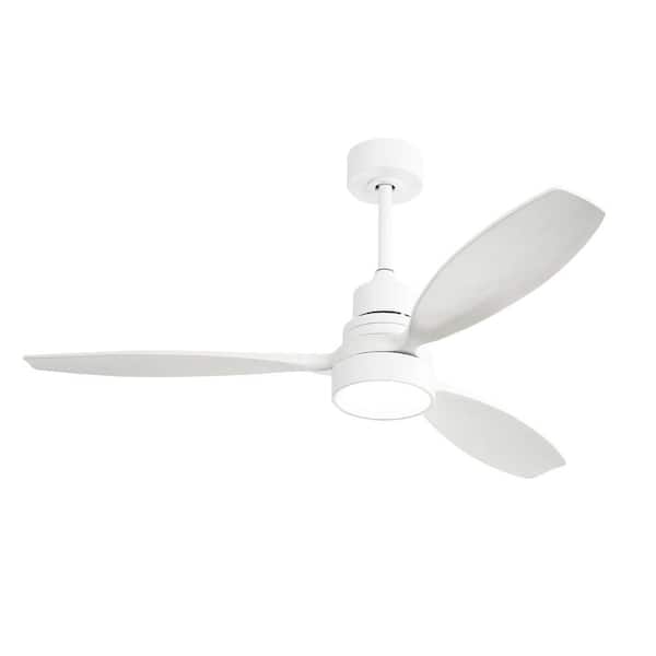 AuraVista 52 in. Indoor White Wood Blades Ceiling Fan White Housing with LED Light Bulbs and Remote Control