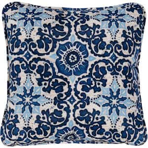 Medallion Navy Blue Indoor or Outdoor Throw Pillow