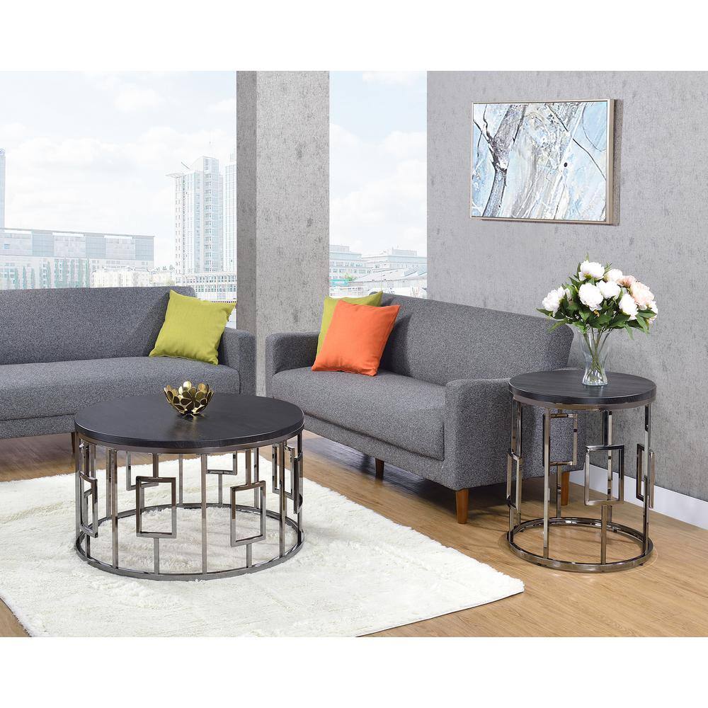 Kendall 36" Round Black Wood and Chrome Coffee Table