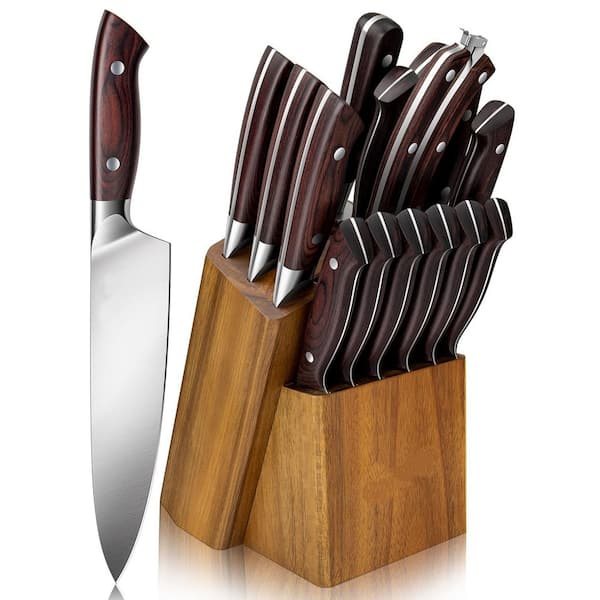 16-Piece Knife Sets with Block, Japanese Stainless Steel Knives Set with Sharpener, Ergonomic Handle for Cutting
