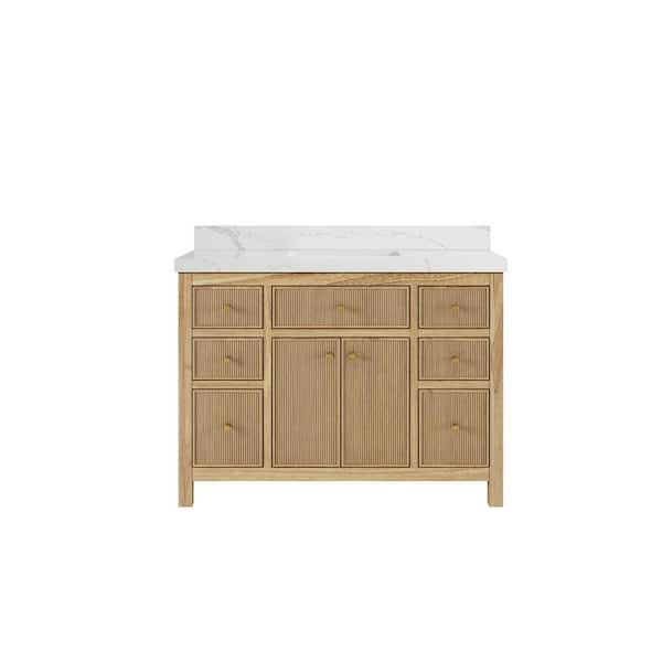 Willow Collections Sonoma Teak 48 in. W x 22 in. D x 36 in. H Single Sink Bath Vanity in Light Teak with 2 in. Calcutta Laza Qt. Top