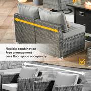 Daffodil Y Gray 8-Piece Wicker Patio Storage Fire Pit Conversation Set with Swivel Rocking Chair and Dark Gray Cushions