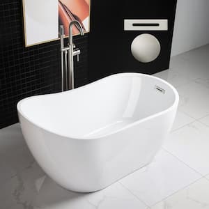 Le Mans 54 in. Acrylic FlatBottom Single Slipper Bathtub with Brushed Nickel Overflow and Drain Included in White