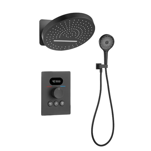 Single Handle 3-Spray Shower Faucet 4.76 GPM Thermostatic Shower System with Anti Scald and Shower Head in. Matte Black