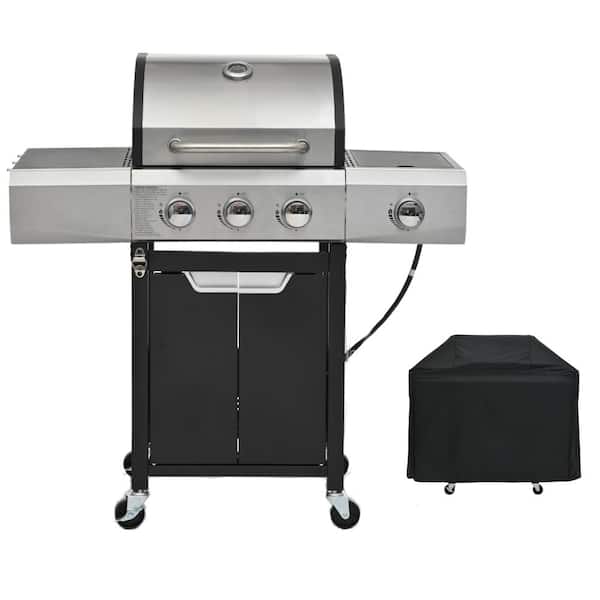3-Burner Stainless Steel 40,500 BTU Propane Gas Grill with Side Burner & Cover