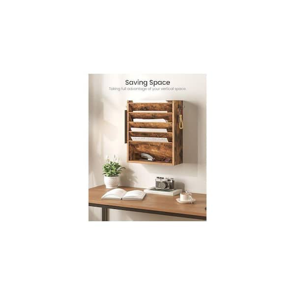 Rustic Brown 12. 8 in. x 5.5 in. Wooden Vertical Magazine Rack