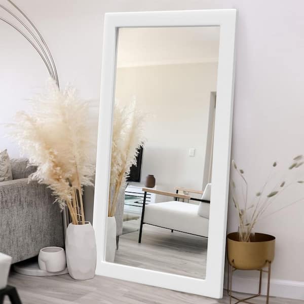 Oversized Classic White 32 in. W x 71 in. H Rectangular Wood Frame Bathroom Vanity Floor Mirror / Full Length Mirror