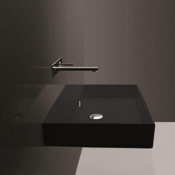 WS Bath Collections Unlimited 46-Wall Mount / Vessel Bathroom Sink in Matte Black without Faucet Hole