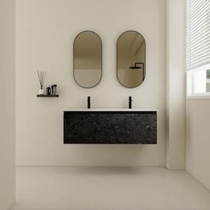 18 in. W x 17 in. H x 48 in. D Black Floating Wall-Mounted Bath Vanity in Wood Grain with 2 Sinks White Ceramic Top