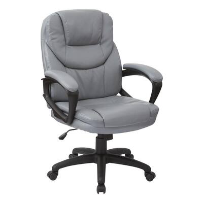 Grey Managers Chair with Grey Faux Leather Upholstery and Padded Arms