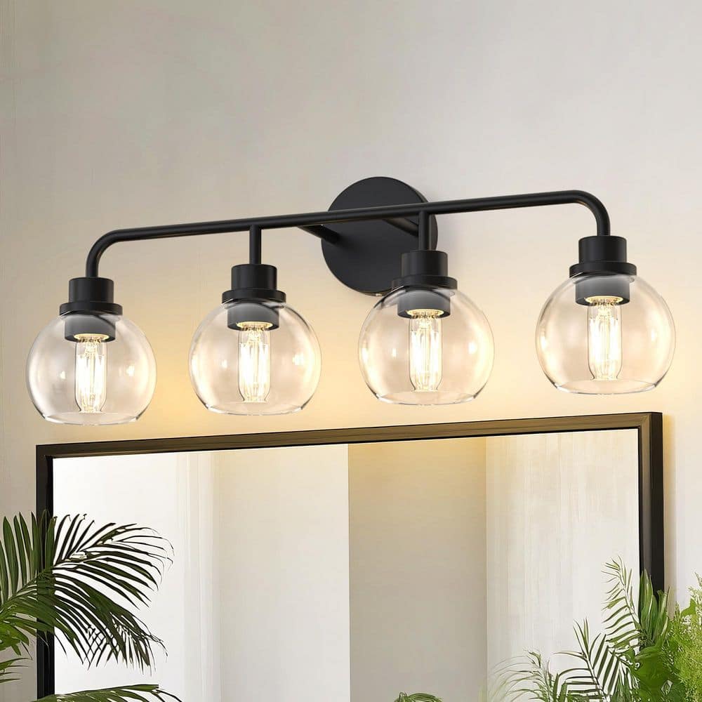 26 in. 4-Light Black Bathroom Vanity Light with Clear Globe Shades, Modern Wall Fixture for Bathrooms, Hallways price history on PriceWatchPro